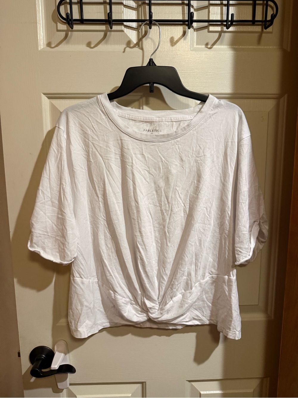 Fabletics White Short Sleeve Knot-Front Tee